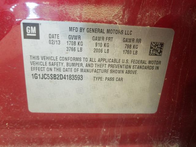 Photo 10 from auction – 2013 CHEVROLET SONIC LT with VIN 1G1JC5SB2D4183593