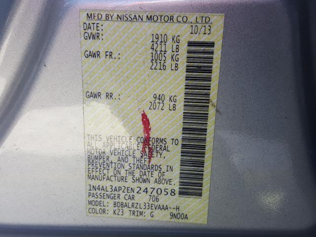 Photo 10 from auction – 2014 NISSAN ALTIMA 2.5 with VIN 1N4AL3AP2EN247058