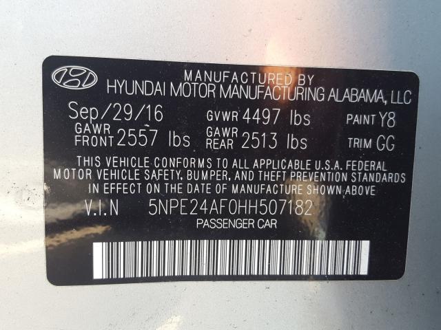 Photo 10 from auction – 2017 HYUNDAI SONATA SE with VIN 5NPE24AF0HH507182