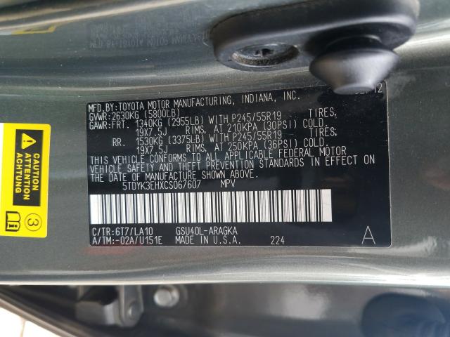 Photo 10 from auction – 2012 TOYOTA HIGHLANDER with VIN 5TDYK3EHXCS067607