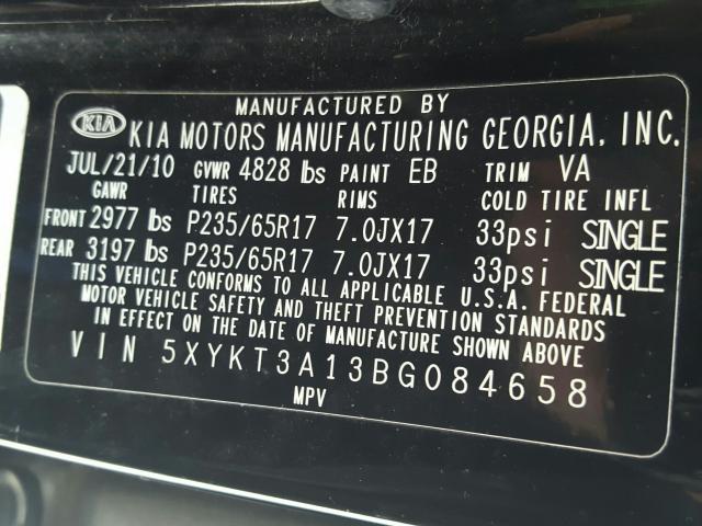 Photo 10 from auction – 2011 KIA SORENTO BA with VIN 5XYKT3A13BG084658