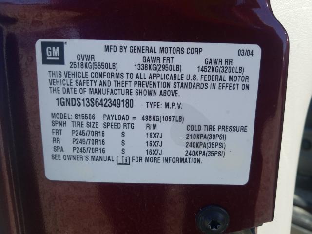 Photo 10 from auction – 2004 CHEVROLET TRAILBLAZE with VIN 1GNDS13S642349180