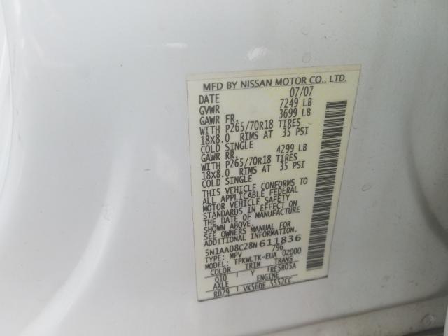 Photo 10 from auction – 2008 NISSAN ARMADA SE with VIN 5N1AA08C28N611836