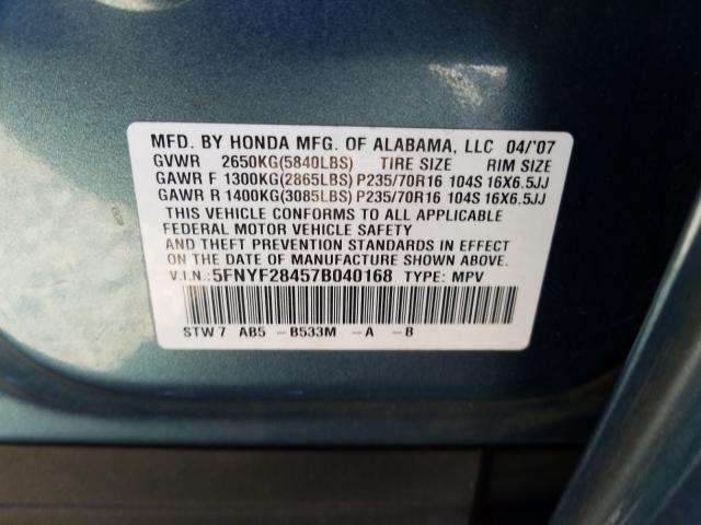 Photo 10 from auction – 2007 HONDA PILOT EX with VIN 5FNYF28457B040168