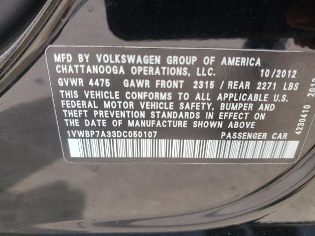 Photo 10 from auction – 2013 VOLKSWAGEN PASSAT SE with VIN 1VWBP7A33DC050107