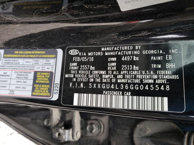 Photo 10 from auction – 2016 KIA OPTIMA EX with VIN 5XXGU4L36GG045548