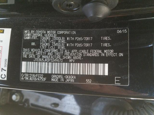 Photo 10 from auction – 2015 TOYOTA 4RUNNER SR with VIN JTEBU5JR2F5249673