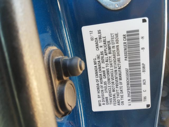 Photo 10 from auction – 2012 HONDA CIVIC EX with VIN 2HGFB2F80CH550507