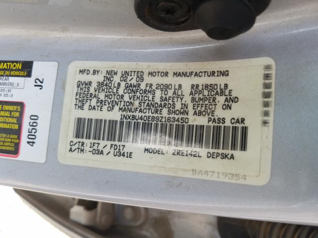 Photo 10 from auction – 2009 TOYOTA COROLLA BA with VIN 1NXBU40E89Z163450