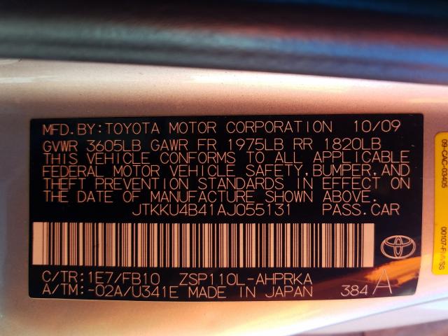 Photo 10 from auction – 2010 TOYOTA SCION XD with VIN JTKKU4B41AJ055131