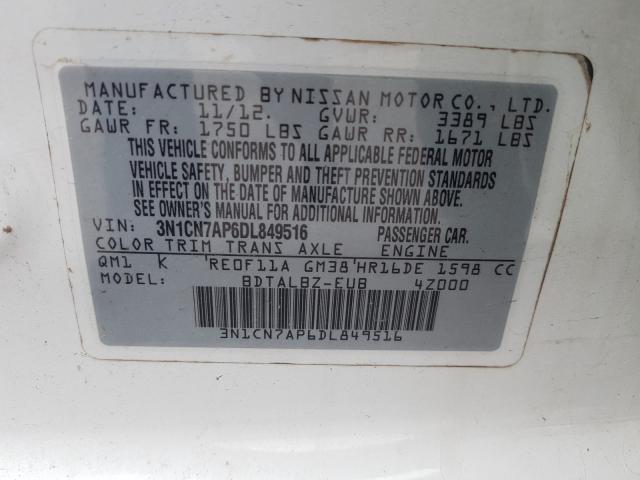 Photo 10 from auction – 2013 NISSAN VERSA S with VIN 3N1CN7AP6DL849516