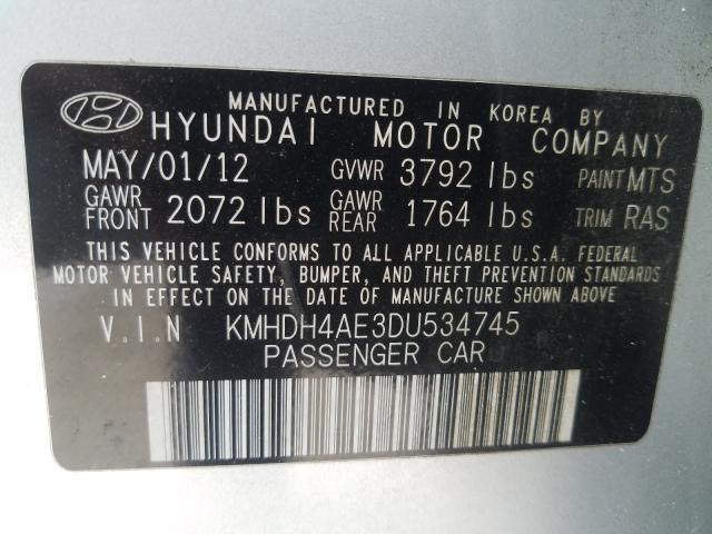 Photo 10 from auction – 2013 HYUNDAI ELANTRA GL with VIN KMHDH4AE3DU534745