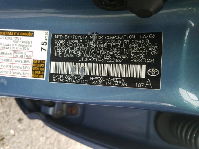 Photo 10 from auction – 2006 TOYOTA PRIUS with VIN JTDKB20U467520462