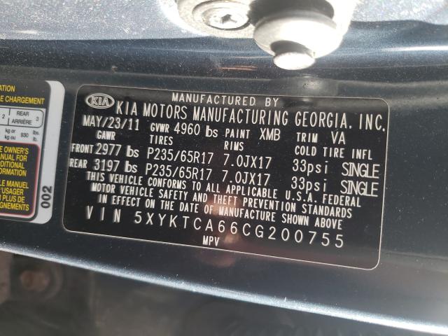 Photo 10 from auction – 2012 KIA SORENTO BA with VIN 5XYKTCA66CG200755