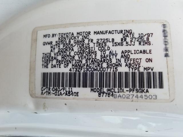 Photo 10 from auction – 1998 TOYOTA SIENNA LE with VIN 4T3ZF13C0WU007715