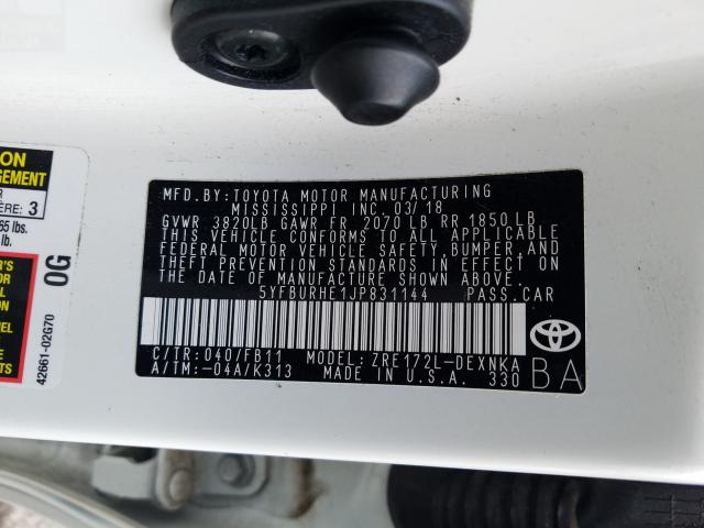 Photo 10 from auction – 2018 TOYOTA COROLLA L with VIN 5YFBURHE1JP831144