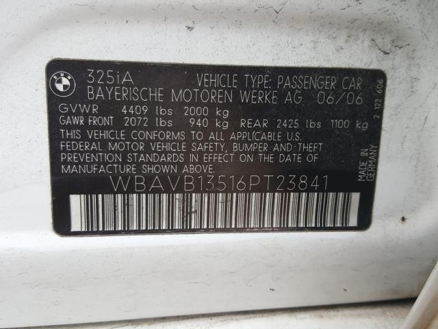 Photo 10 from auction – 2006 BMW 325 I with VIN WBAVB13516PT23841