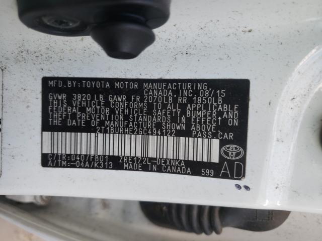 Photo 10 from auction – 2016 TOYOTA COROLLA L with VIN 2T1BURHE2GC494122