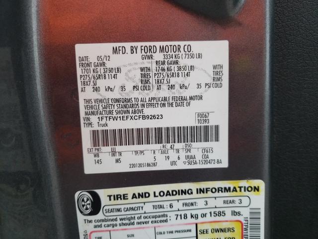 Photo 10 from auction – 2012 FORD F150 SUPER with VIN 1FTFW1EFXCFB92623