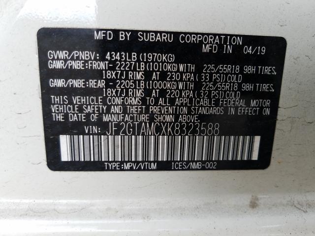 Photo 10 from auction – 2019 SUBARU CROSSTREK with VIN JF2GTAMCXK8323588