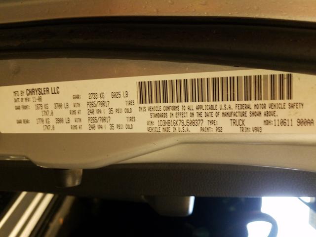 Photo 10 from auction – 2009 DODGE RAM 1500 with VIN 1D3HB16K79J508377