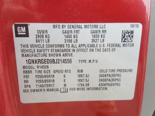 Photo 10 from auction – 2011 CHEVROLET TRAVERSE L with VIN 1GNKRGED9BJ214556