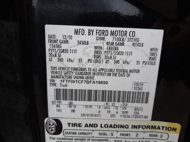 Photo 10 from auction – 2011 FORD F150 SUPER with VIN 1FTFW1CF7BFA19899