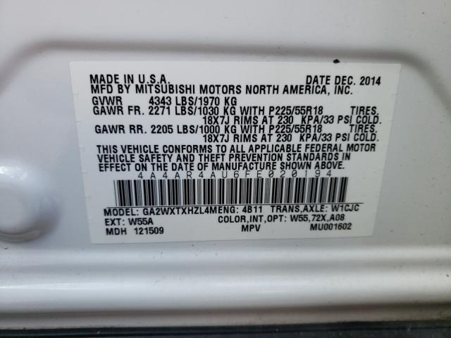 Photo 10 from auction – 2015 MITSUBISHI OUTLANDER with VIN 4A4AR4AU6FE020194