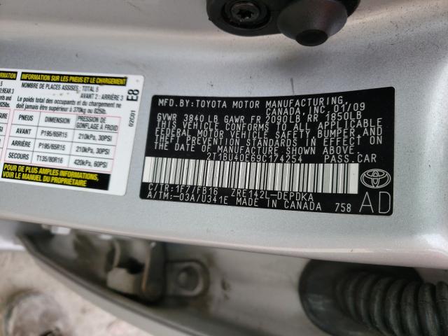 Photo 10 from auction – 2009 TOYOTA COROLLA BA with VIN 2T1BU40E69C174254