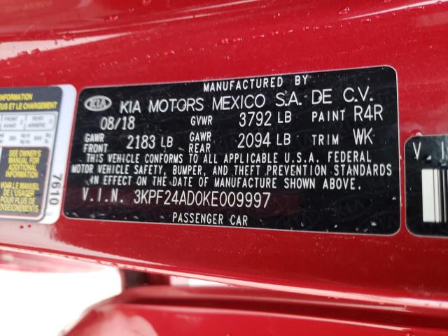 Photo 10 from auction – 2019 KIA FORTE FE with VIN 3KPF24AD0KE009997