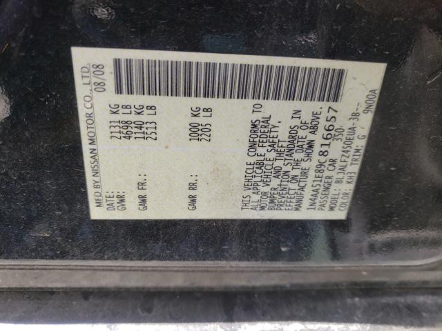Photo 10 from auction – 2009 NISSAN MAXIMA S with VIN 1N4AA51E89C816657