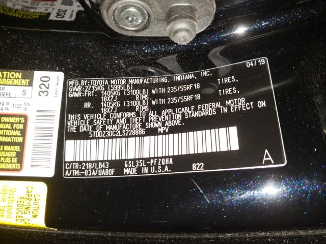 Photo 10 from auction – 2020 TOYOTA SIENNA XLE with VIN 5TDDZ3DC2LS228886