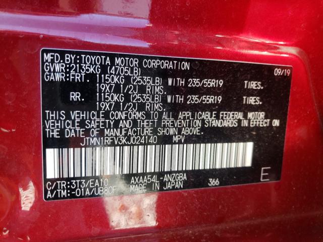 Photo 10 from auction – 2019 TOYOTA RAV4 LIMIT with VIN JTMN1RFV3KJ024140