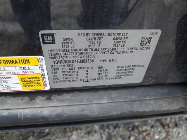 Photo 10 from auction – 2015 CHEVROLET TRAVERSE L with VIN 1GNKVGKD1FJ362304