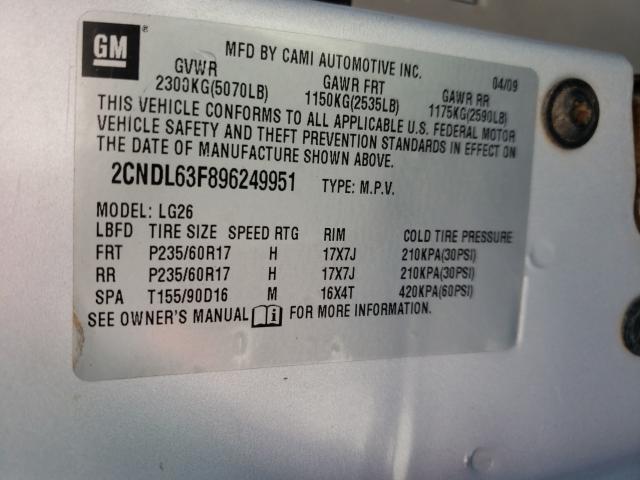 Photo 10 from auction – 2009 CHEVROLET EQUINOX LT with VIN 2CNDL63F896249951