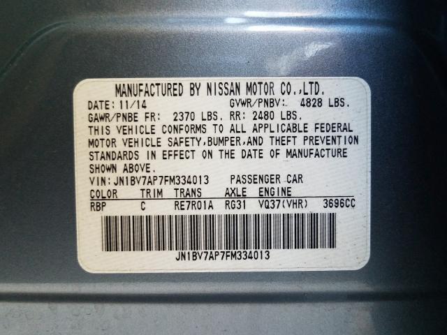 Photo 10 from auction – 2015 INFINITI Q50 BASE with VIN JN1BV7AP7FM334013