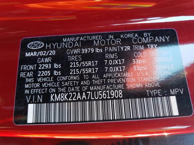 Photo 10 from auction – 2020 HYUNDAI KONA SEL with VIN KM8K22AA7LU561908