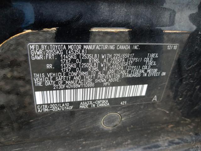 Photo 10 from auction – 2011 TOYOTA RAV4 LIMIT with VIN 2T3DF4DV8BW110886