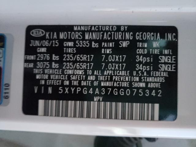 Photo 10 from auction – 2016 KIA SORENTO LX with VIN 5XYPG4A37GG075342