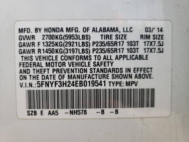Photo 10 from auction – 2014 HONDA PILOT LX with VIN 5FNYF3H24EB019541