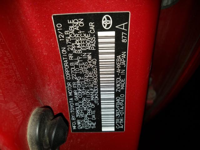 Photo 10 from auction – 2011 TOYOTA PRIUS with VIN JTDKN3DU9B0265740