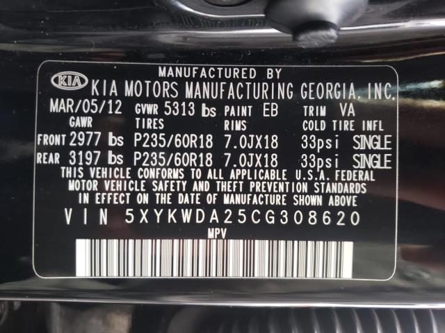 Photo 10 from auction – 2012 KIA SORENTO SX with VIN 5XYKWDA25CG308620