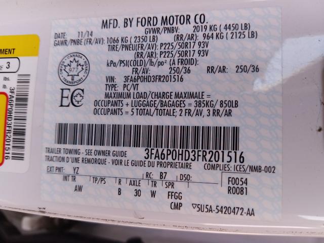 Photo 10 from auction – 2015 FORD FUSION SE with VIN 3FA6P0HD3FR201516