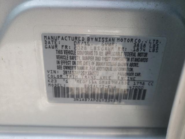Photo 10 from auction – 2016 NISSAN SENTRA S with VIN 3N1AB7AP2GY334570