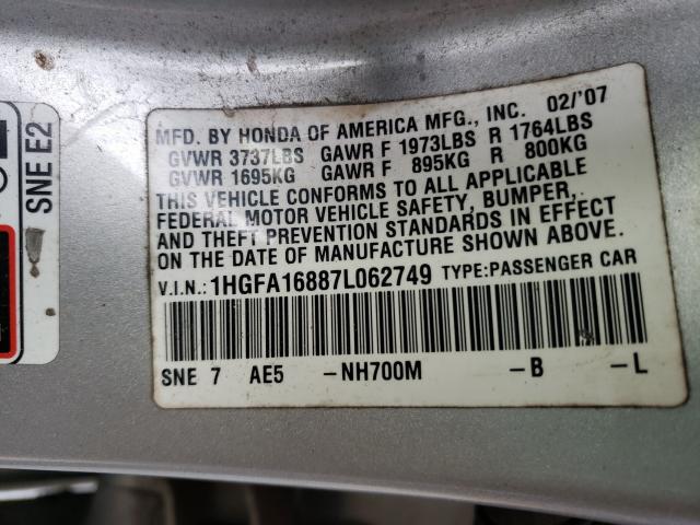 Photo 10 from auction – 2007 HONDA OTHER with VIN 1HGFA16887L062749