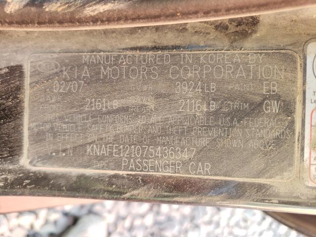 Photo 10 from auction – 2007 KIA SPECTRA EX with VIN KNAFE121075436347