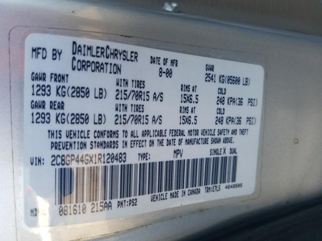 Photo 10 from auction – 2001 CHRYSLER TOWN & COU with VIN 2C8GP44GX1R120483