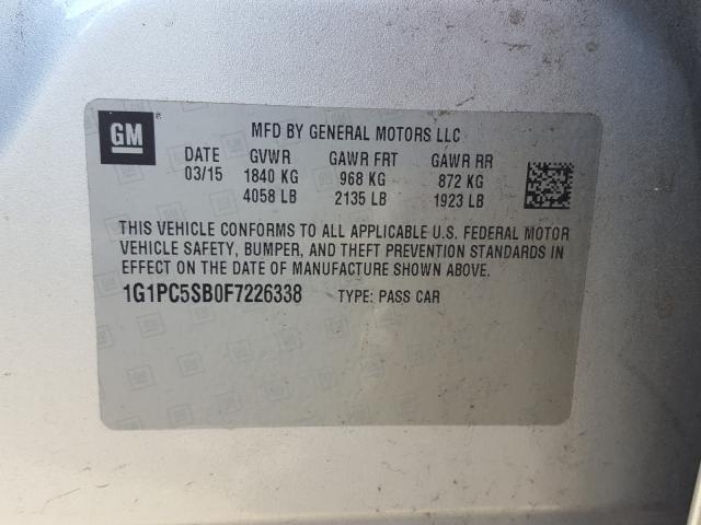 Photo 10 from auction – 2015 CHEVROLET CRUZE LT with VIN 1G1PC5SB0F7226338