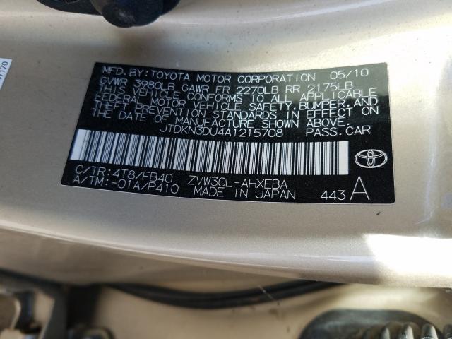 Photo 10 from auction – 2010 TOYOTA PRIUS with VIN JTDKN3DU4A1215708