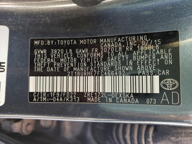 Photo 10 from auction – 2015 TOYOTA COROLLA L with VIN 2T1BURHE7FC466492